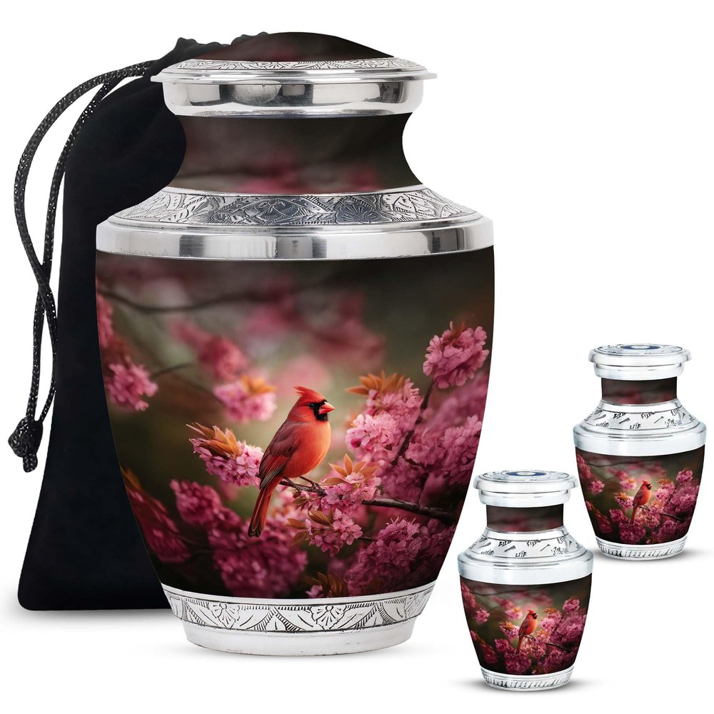 SABURIAL Cardinal Bird Urn - Keepsake Burial Urns for Human Ashes Adult Male - Decorative Urns for Female - Small Cremation Urn - Combo of 10 Inch & 3 Inch