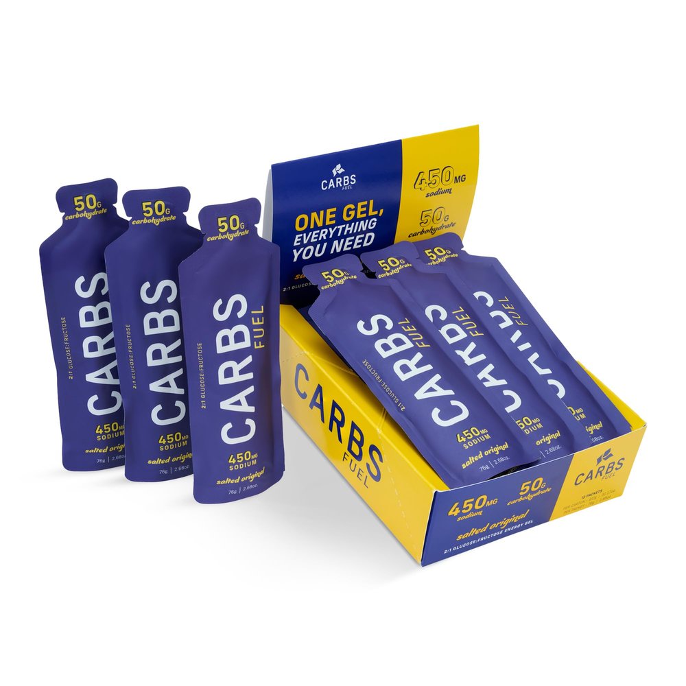 Carbs Fuel Salted Original 50g Energy Gel 12-Pack | 50g Carbs, 450mg Sodium | Vegan & Gluten-Free | Thin, Easy-to-Consume Running Gels | No Hydration Mix Needed | Fuel for Longer Efforts