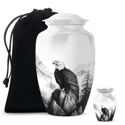 Yatskia Black and White Eagle Urn for Ashes Adult Male, Memorial Urns for Adult Human Ashes, (Classic 10 Inch and 3 Inch)