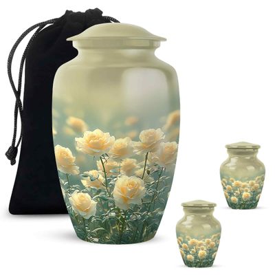 Yatskia White Rose Large Urns for Human Ashes Adult Brother, Small Funeral Urn for Adult Ashes for Sister, (Classic 10 Inch and 3 Inch)