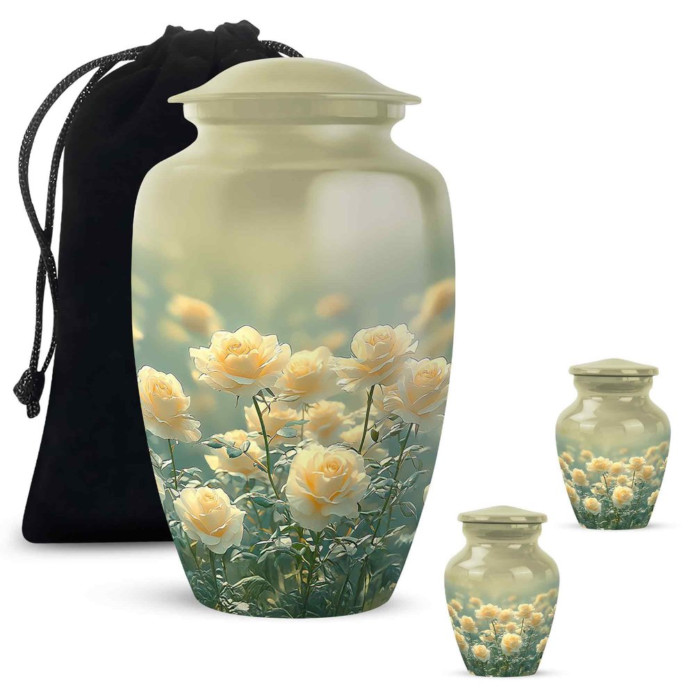Yatskia White Rose Large Urns for Human Ashes Adult Brother, Small Funeral Urn for Adult Ashes for Sister, (Classic 10 Inch and 3 Inch)