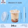 30 Pack 34oz Plastic Cups with Lids and Straws, Disposable Coffee Cups with Lids, Sturdy & Food Safe To Go Cups for Cold & Hot Drinks/Smoothies, Fruit Drinks Cups for Summer Beverages, Bar/Beach Party view 3