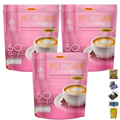50 Sachets/Pack(750Grams) NewdayCoffee Intense Delicious Much Mellow Arabica Roasted Fruit Snack (of 3) By Beautygoodshop [Get Free For You Beauty Gifts]