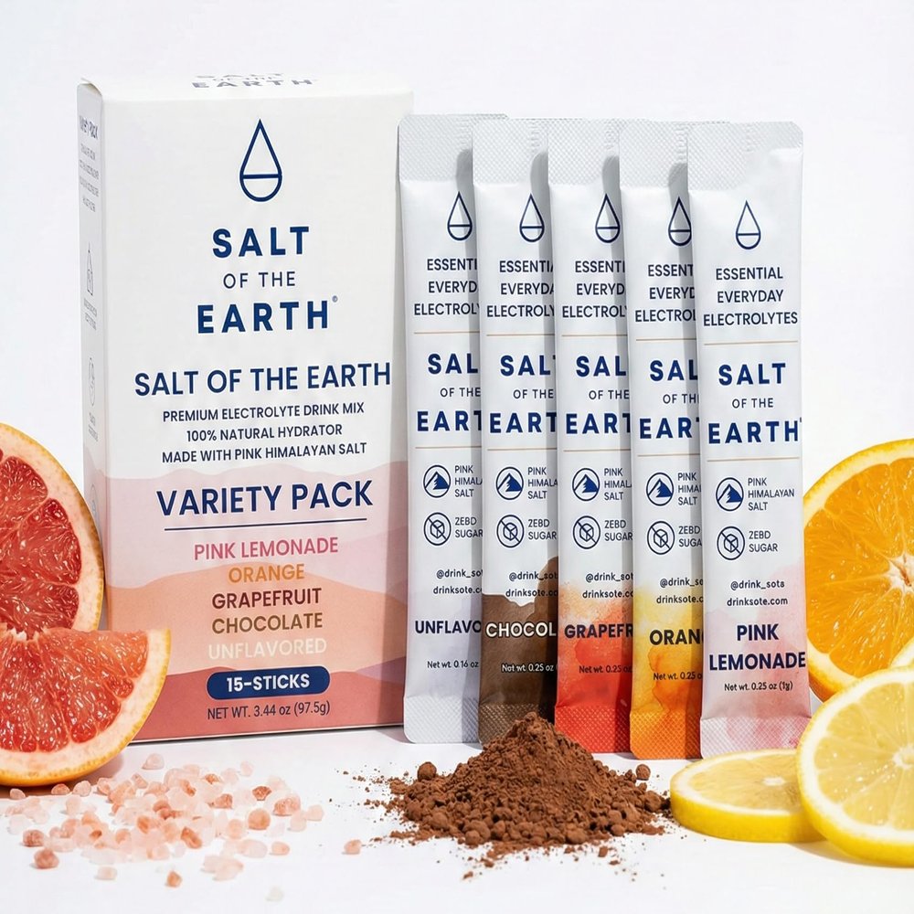 Salt of the Earth Premium Zero-Sugar Electrolyte Made with Pink Himalayan Salt Hydration Powder Packets | 5 Flavor Variety Sampler | Keto & Paleo Friendly | 3 Sticks Each, 15 Total