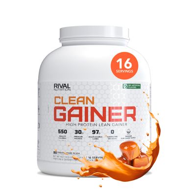 RIVAL NUTRITION Clean Gainer Salted Caramel High-Protein Lean Gainer Powder I 5 Lb, 16 Servings I 550 Calories, 30g Protein, 97g Multi-Source Carbs Per Serving I Natural Flavors, No Artificial Colors