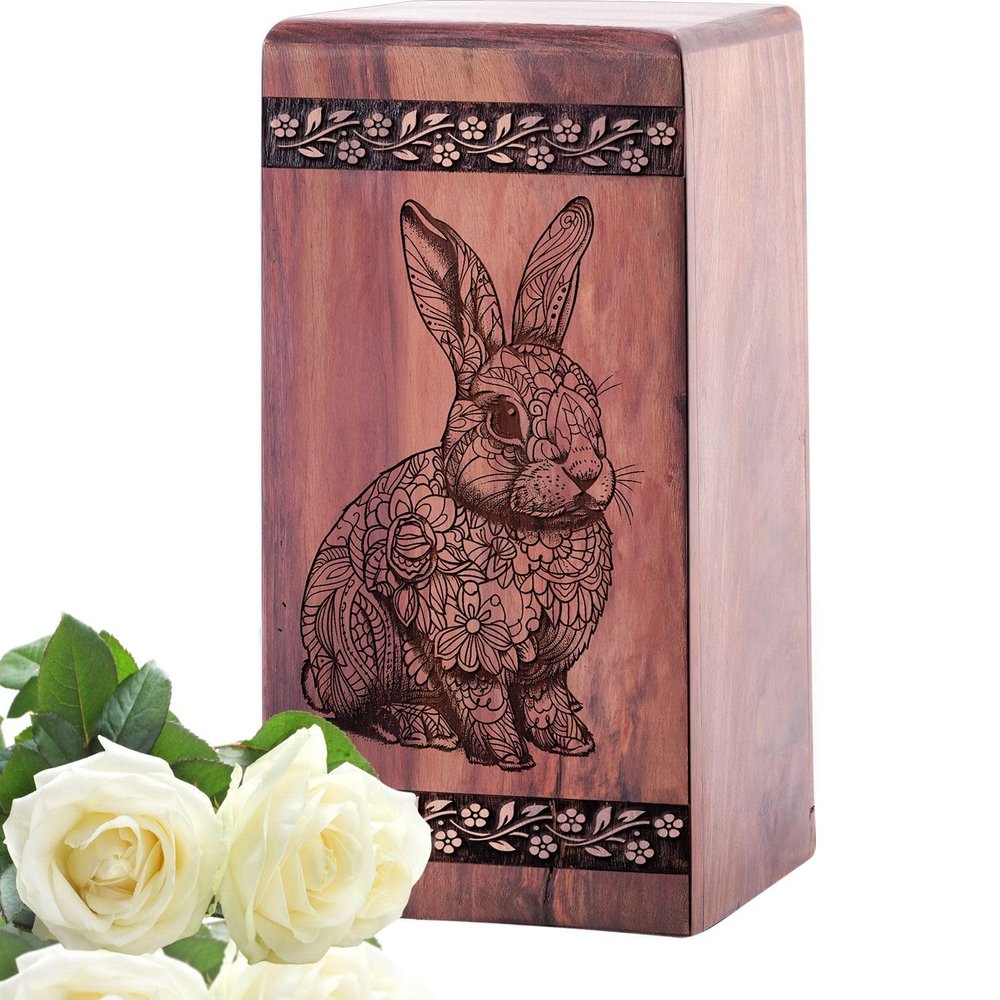 KARYLIZ Rabbit Urn for Father Ashes - Little Wooden Funeral Urns for Human Ashes Keepsake - Cremation Urn for Adult Man - Cremation Urns for Adult Male 5 Inch