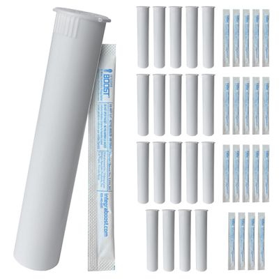 Integra Boost 2-Way Humidity Control Sticks 62% RH Moisture Packs to Preserve Flavor & Freshness Includes 98mm White Squeeze Top Tubes Patented Technology 20 Count Moisture Pack Set