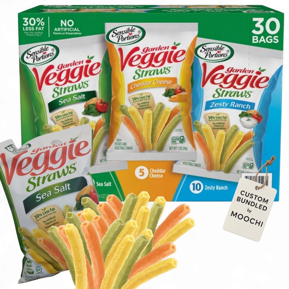 Garden- Veggies Straw Variety Pack, Gluten- Free Snack Box of 30 Count, Custom Bundled by MOOCHI