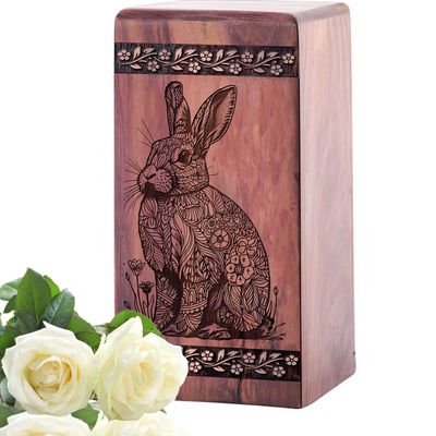 KARYLIZ Rabbit Urns for Mom Ashes - Wooden Funeral Urns for Human Keepsake - Urn for Human Ashes Adult Female - Little Cremation Burial Containers 11.25 Inch
