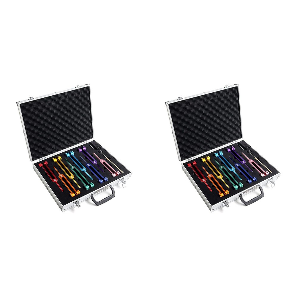 Cwmiibili 2X Chakra Tuning Fork Set for Healing,Sound Therapy,Keep Body,with Rubber Mallet,Wrench,Cleaning Cloth and Aluminum Box