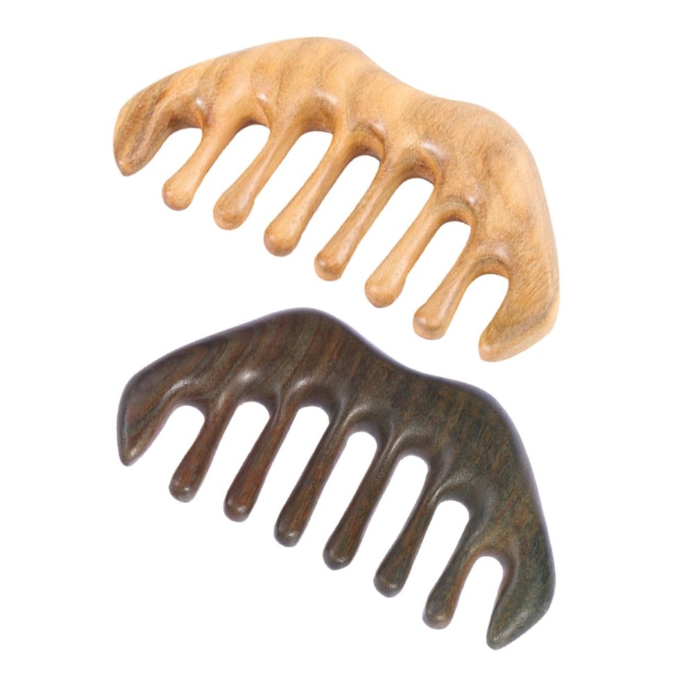 WRITWAA 2Pcs Green Sandalwood Massage Comb Set Handheld Acupoint Massager for Scalp for Home Use and Relaxation Random Color