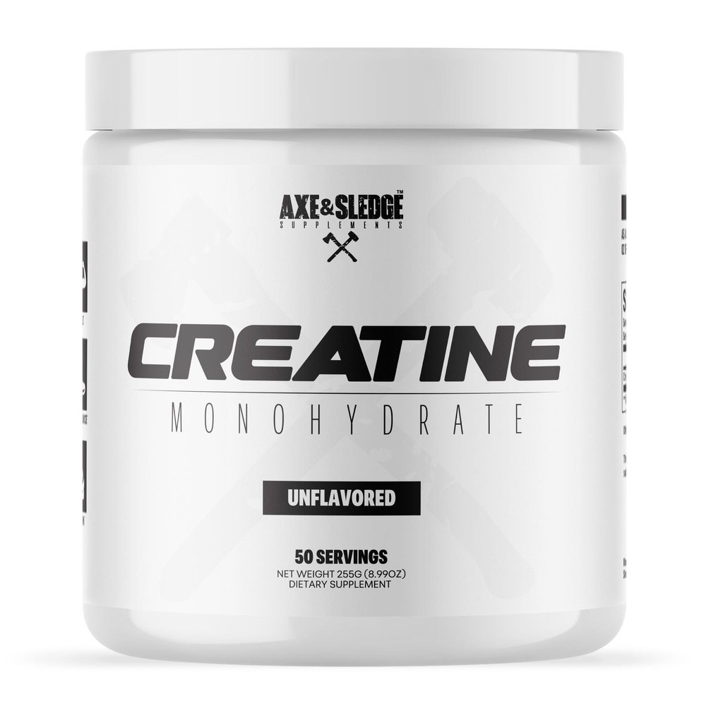 Axe & Sledge Basics Creatine | Unflavored, Enhances Strength & Performance, Increases Lean Body Mass, 50 Servings | Pure Creatine Monohydrate, No Fillers or Artificial Substances | 50 Servings