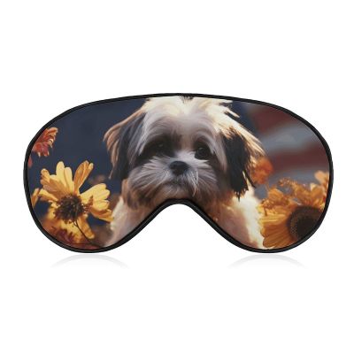 Shih Tzu Dog and Flowers Blackout Sleep Eye Mask, Ventilated Fabric, Adjustable Wearing Style, Zero Pressure Sleeping Mask Soft Skin Friendly Eyeshade for Women Men