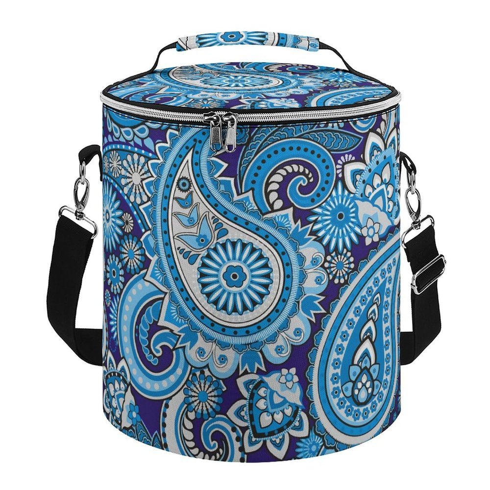 Blue White Paisley Large Capacity Cylindrical Camping Ice Pack, Stylish Handheld Ice Pack