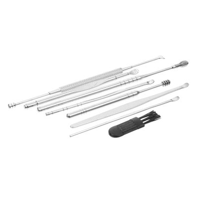 Beavorty Stainless Steel Ear Cleaner Kit 8-Piece Set Dual-Head Spring Rotating Ear Wax Removal Tools for Personal Hygiene