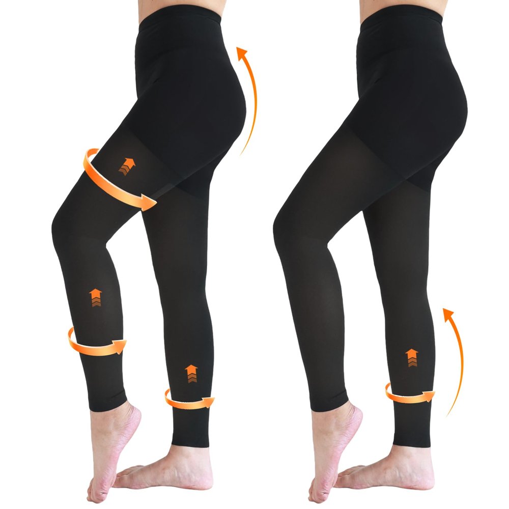 2 Pairs 20-30mmHg Compression Pantyhose for Women, Medical Graduated Compression Stockings Leggings Footless Support Compression Tights for Varicose Veins, Swelling, Edema (Black*2)