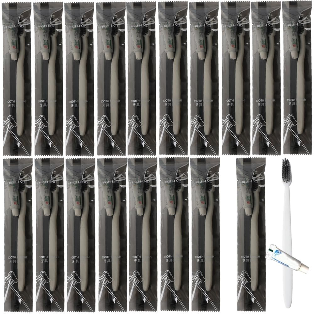 20Pack Luxury Individually Wrapped Hotel Disposable Toothbrushes Kit with Toothpaste; Portable Hygienic Guest Toothbrush Toiletries set; Travel Size Toothbrushes for Home Hotel Travel, Daily Use