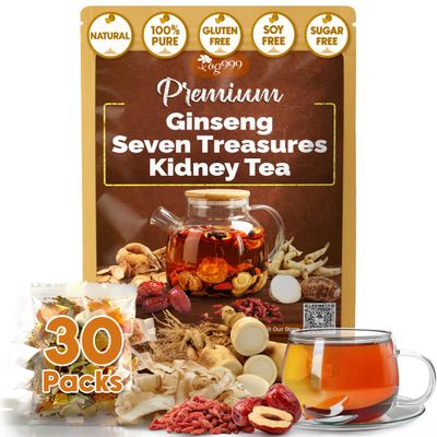 TOG999 30 Bags Ginseng Seven Treasures Kidney Tea, Traditional Chinese Formula for Men & Women, Daily Balance & Herbal Cleansing Routine, 100% Natural Ingredients, Caffeine Free, Non-GMO, Vegan