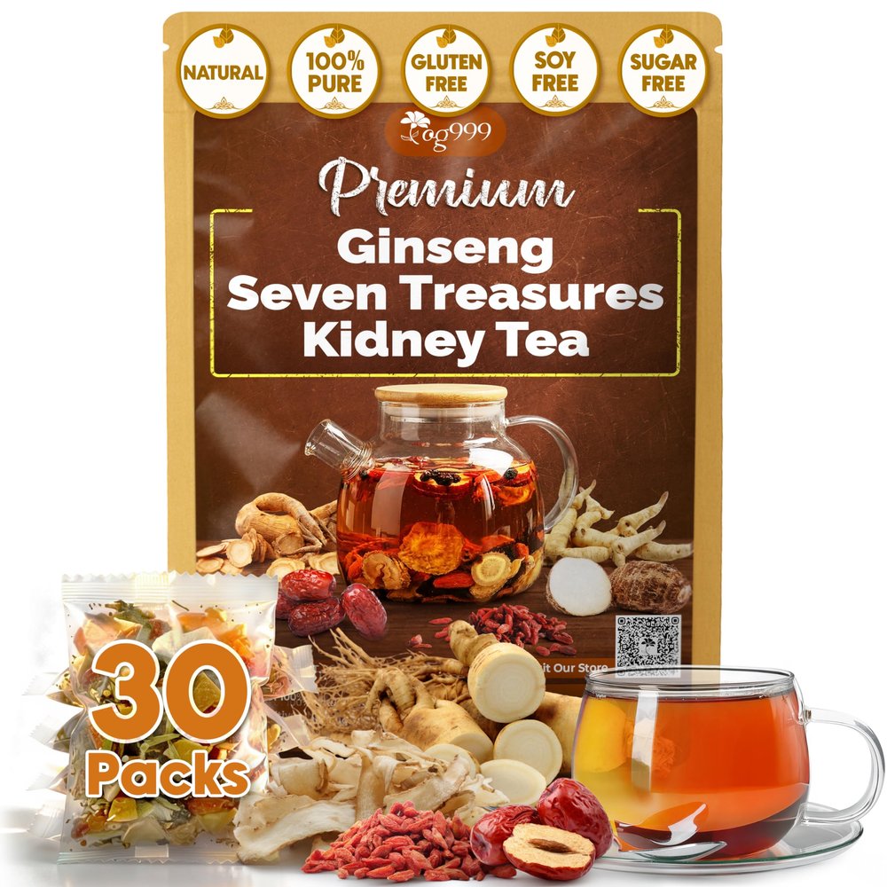 TOG999 30 Bags Ginseng Seven Treasures Kidney Tea, Traditional Chinese Formula for Men & Women, Daily Balance & Herbal Cleansing Routine, 100% Natural Ingredients, Caffeine Free, Non-GMO, Vegan