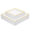 Brolifon White Square Plastic Plates with Gold Rim, 80pcs view 1