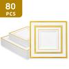 Brolifon White Square Plastic Plates with Gold Rim, 80pcs view 2