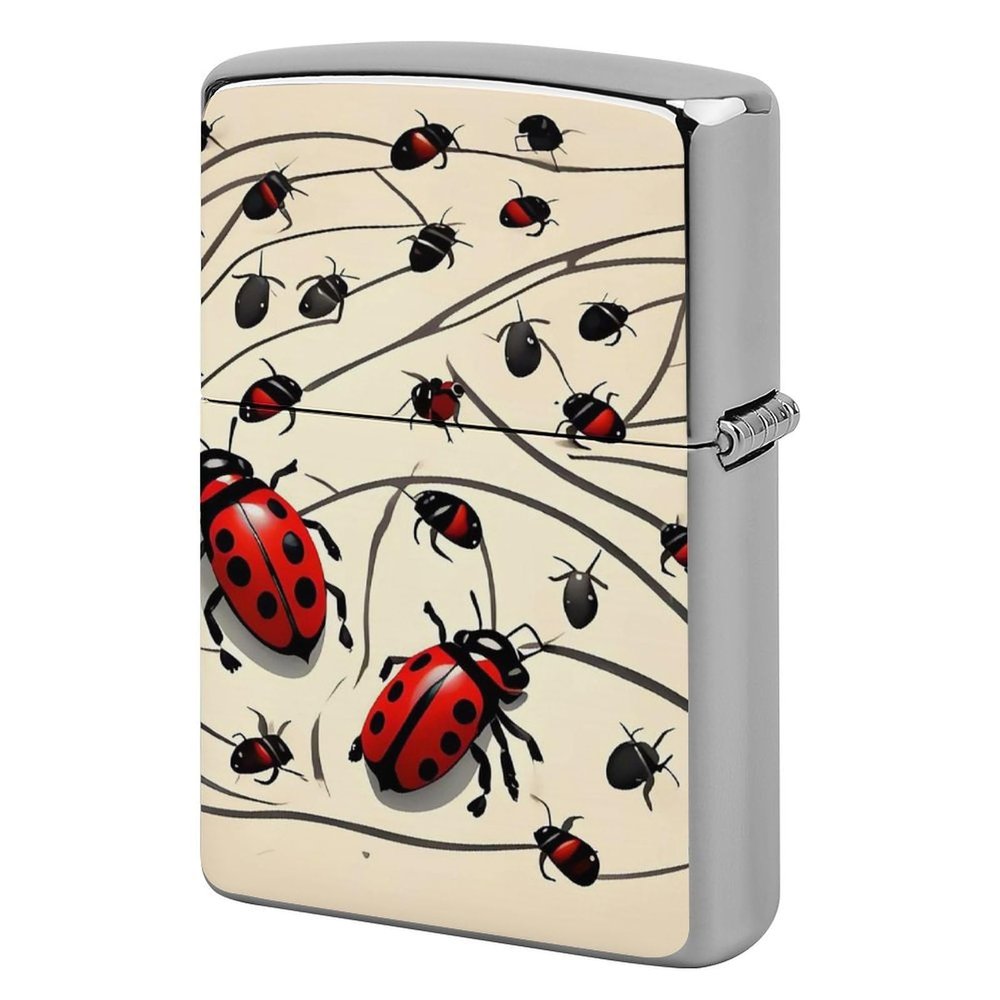 Art Ladybug Lighter Case Double-Sided Graffiti Lighter Holder - Metal Lighters Protective Cover, Universal Fit for Standard Lighters, Stylish Gift for Men & Women