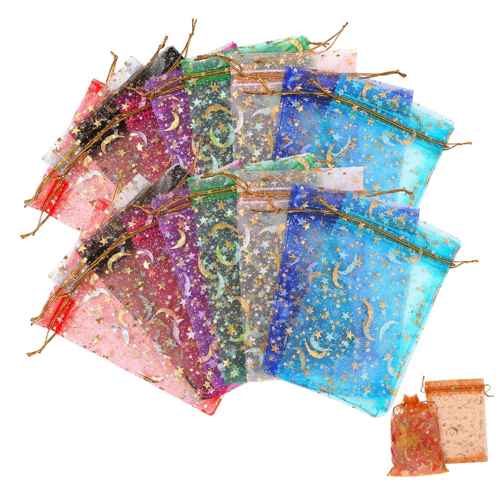 HEATSHAKING 100pcs Organza Bags Sheer Drawstring Mesh Pouches for Candy Jewelry Party Favors Weddings and Birthdays Lightweight Multi-color Bags