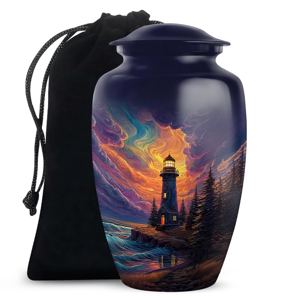 SABURIAL Lighthouse Urn - Funeral Urn for Adult Ashes Men - 10 Inch - Large with Velvet Bag - Cremation Urns for Women - Large Memorial Urns - Human Remains Urns