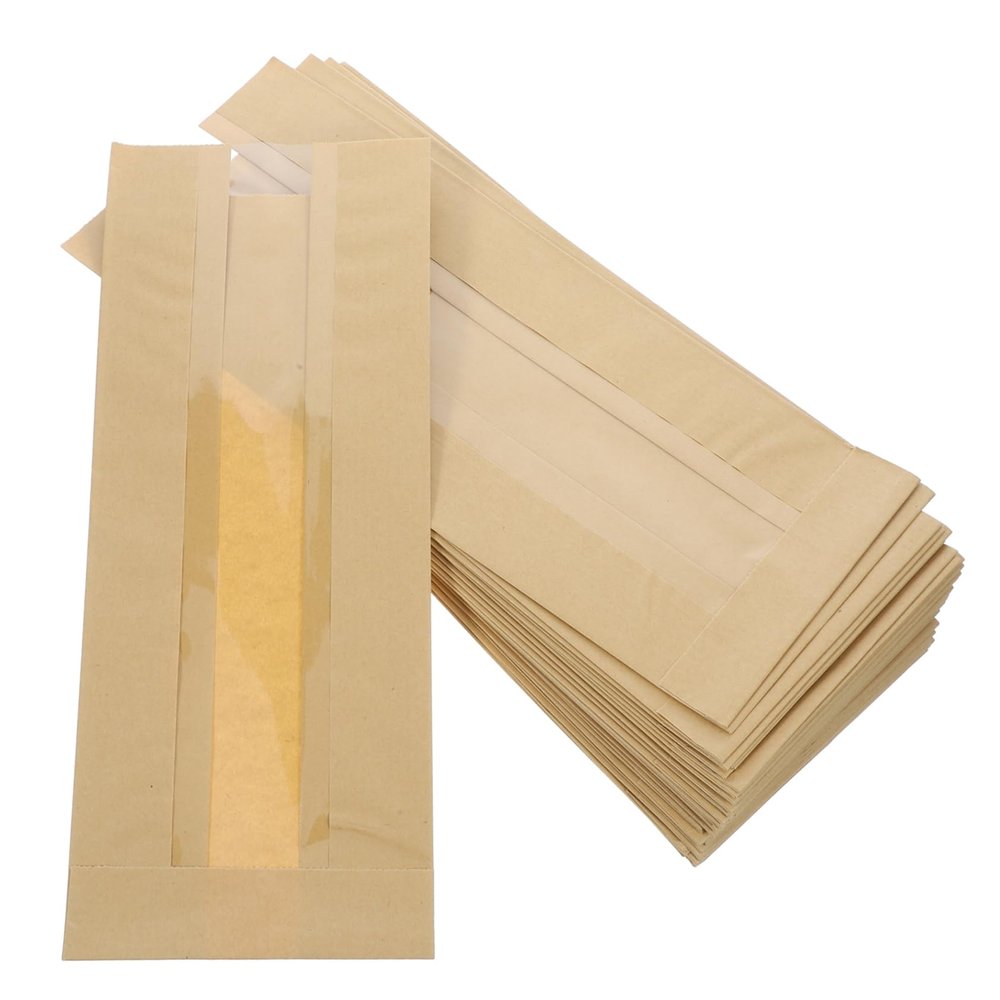 Beaupretty 100Pcs Oil Baking Toast Bags with Clear Window Versatile Bags for Bread Snacks Pastries for Bakeries Snack Bars and Take out Orders