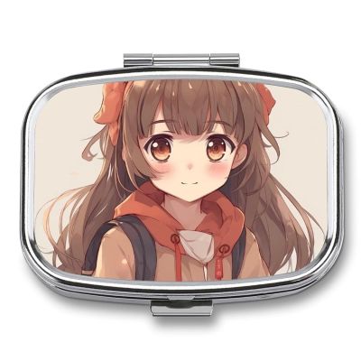 Pill Organizer, Portable Pill Box, Travel 7 Day Pillcase Japan Anime Medicine Organizer 2 Compartments Medicine Container for Vitamins, Medications, Fish Oil and Supplements