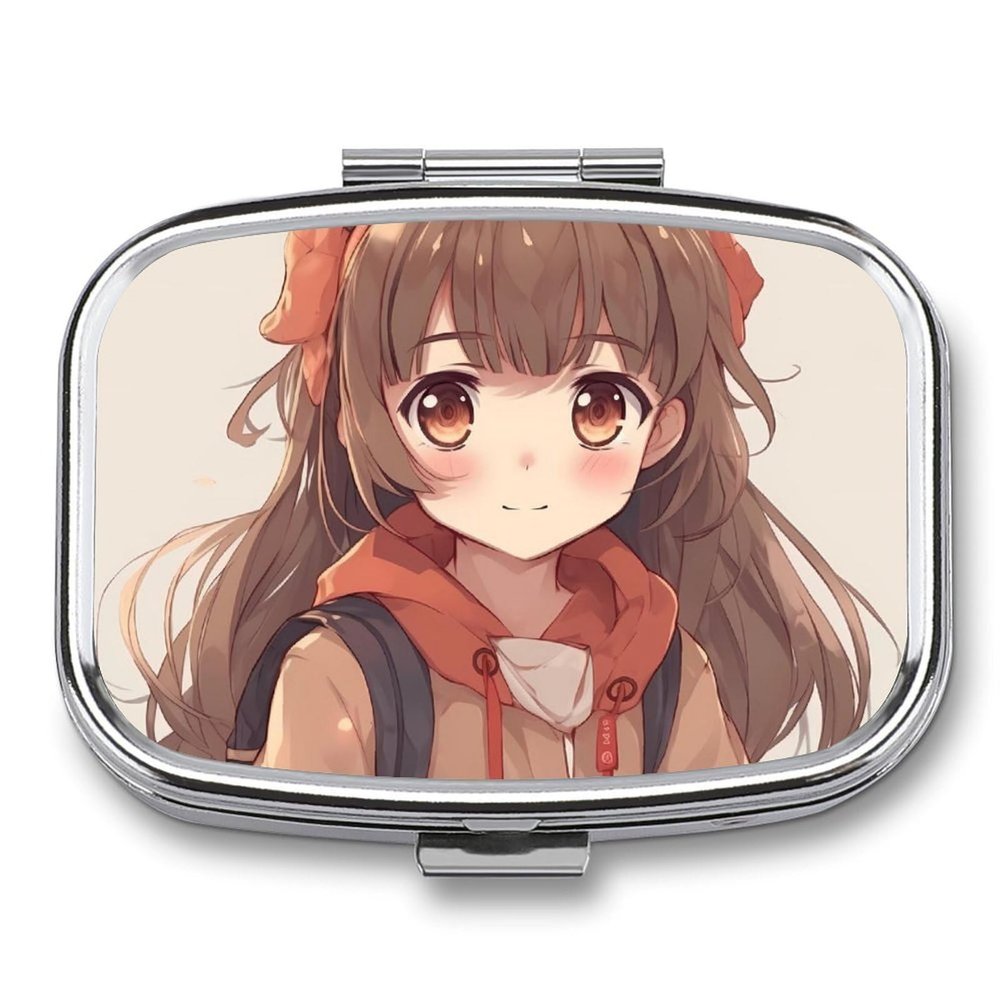 Pill Organizer, Portable Pill Box, Travel 7 Day Pillcase Japan Anime Medicine Organizer 2 Compartments Medicine Container for Vitamins, Medications, Fish Oil and Supplements