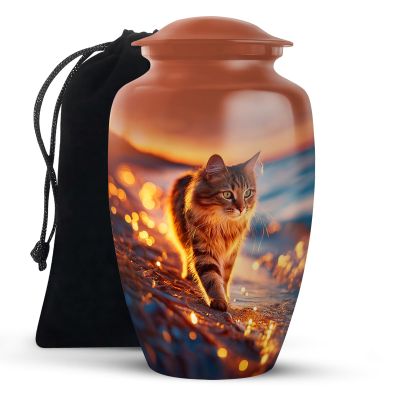 Cat Golden Blue Large Funeral Decorative Box for Grandfather Adult 10 Inch