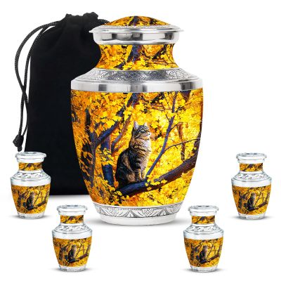 KARYLIZ Cat Cremation Urns for Human Ashes Adult Female - Brown Mini Capacity Urns for Women & Men - Urn for Burial - Funeral Urn for Mom & Dad - Memorial Gifts for Family, Set of 5, 10 Inch & 3 Inch