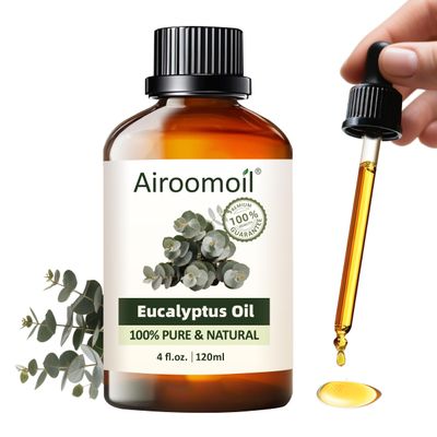 Airoomoil Eucalyptus Essential Oil 4 fl oz, 100% Pure Undiluted Single Note Oil for Shower Steam, Diffuser, Laundry & DIY Cleaning, Aromatherapy, Large Bottle for Home & Daily Use