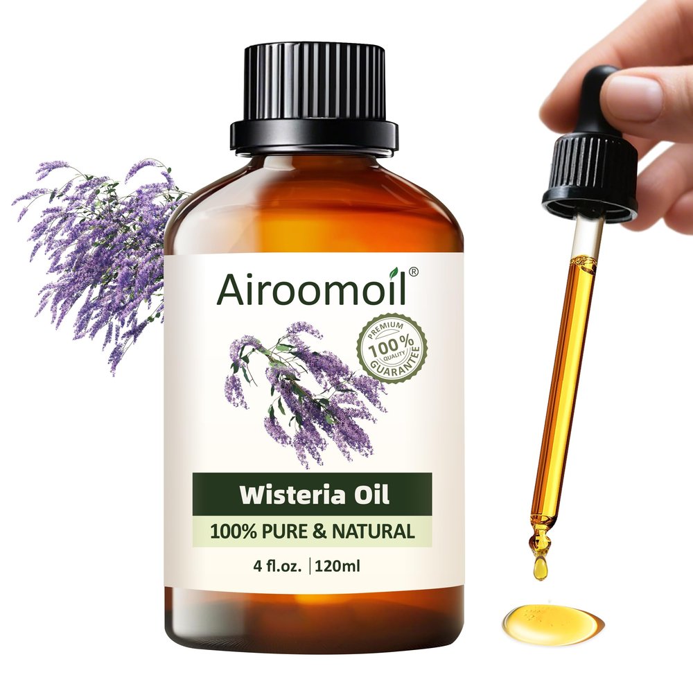 Airoomoil Wisteria Essential Oil 4 fl oz, 100% Pure Floral Oil for Diffusers and Home Use, Light Sweet Green Floral Aroma for Candle and Soap Making, DIY Projects, Massage Dilution, Natural Scent