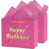 Febbleshow Pink Birthday Gift Bags with Tissue Paper - Matte Finish with Gold Foil Lettering and Confetti Design - Birthday Party Gift Bag for Men Women Kids - 13"x10.3"x4.7" (Pack of 2) view 1