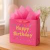 Febbleshow Pink Birthday Gift Bags with Tissue Paper - Matte Finish with Gold Foil Lettering and Confetti Design - Birthday Party Gift Bag for Men Women Kids - 13"x10.3"x4.7" (Pack of 2) view 2