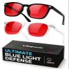 Vbewo 2 Packs Professional Sleep Glasses with 99.9% Blue Light Blocking Dual AR Coatings Red Lens, Computer Gaming Glasses for Men Women, Anti Fatigue & Eye Strain view 1