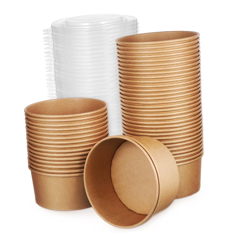 50pcs Disposable Paper Bowls Lids Large Soup Salad Containers for Meal Prep Lunch