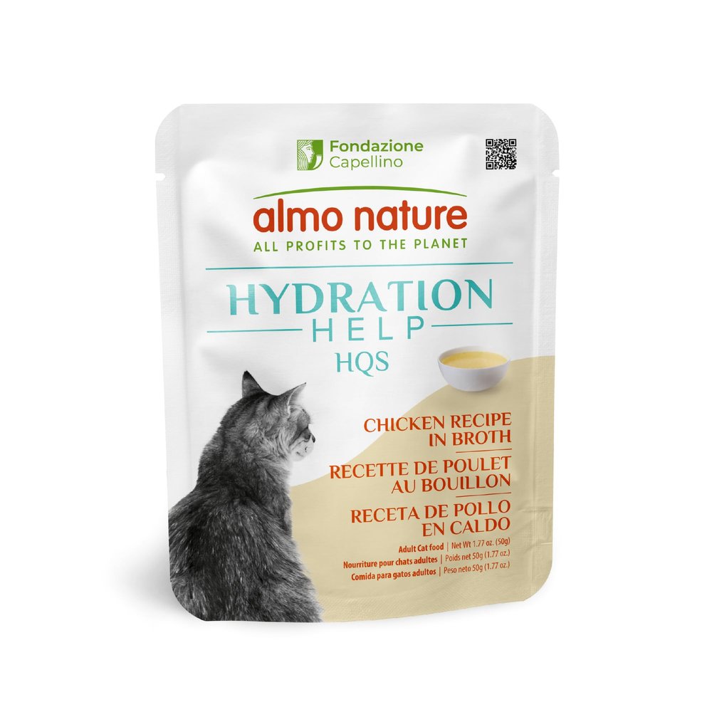 almo nature HQS Hydration Help - Wet Cat Food - Chicken Broth with Chicken Fillet, Flake and Broth - Pouches, 1.77oz (Pack of 12)