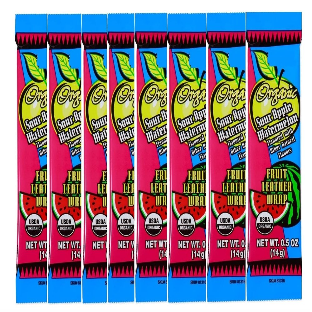 Organic Sour Apple Watermelon Fruit Leather Wrap 0.5 oz/14g Pack of 8