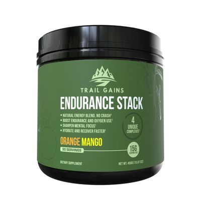 Endurance Stack Hydration & Endurance Drink Mix for Trail Runners Electrolytes, Natural Caffeine, Beta-Alanine, Cordyceps & B Vitamins for Energy, Focus & Recovery (30 Servings, Orange Mango)