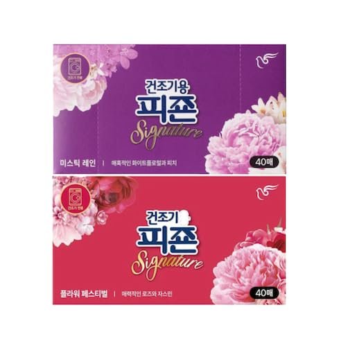 Dryer Sheet Fabric Softener 40 Sheets Each of Mystic Rain & Flower Festival, Long-Lasting Floral Scent, Anti-Static, Easy to Use