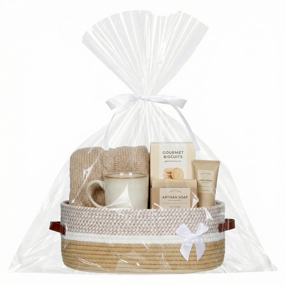 Colingmill Graduation Large Woven Basket for Gifts Empty Set with Gift Bags and Ribbon Easter Gift Baskets and Wrapping Set Storage 14"x 10"x 5.5" Decorative Box for Graduation Baby Shower(Brown)