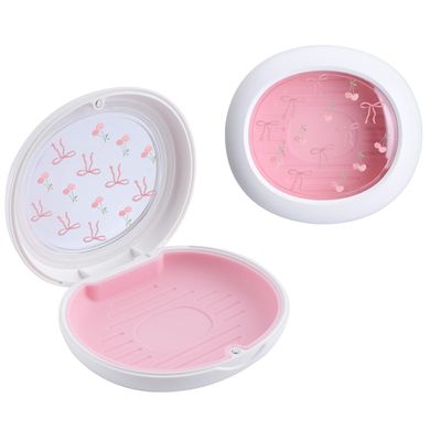 AdorableWhimsy Cute Retainer Case with Silicone Pad, Portable Slim Aligner Case Orthodontic Retainer Box, Denture Storage Container Travel Mouth Guard (Bowknot Cherry)