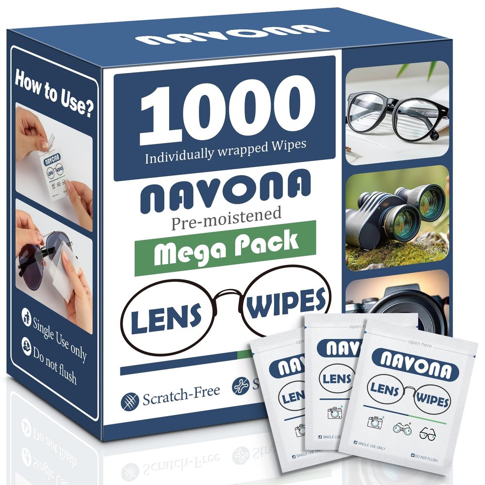 1000 Count Lens Wipes for Eyeglasses Pre-Moistened, Individually Wrapped Eyeglass Cleaning Wipes Scratch-Free, Streak-Free Glasses Cleaner Wipes for Sunglasses & Camera Lens Bulk Pack