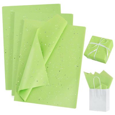 BEISHIDA 50 Sheets Green Glitter Tissue Paper Bulk, Glitter Tissue Wrapping Paper for Gift Bags, 14 x 20 Inch Gift Wrap for Birthday Wedding Graduation DIY Crafts Holiday Flowers