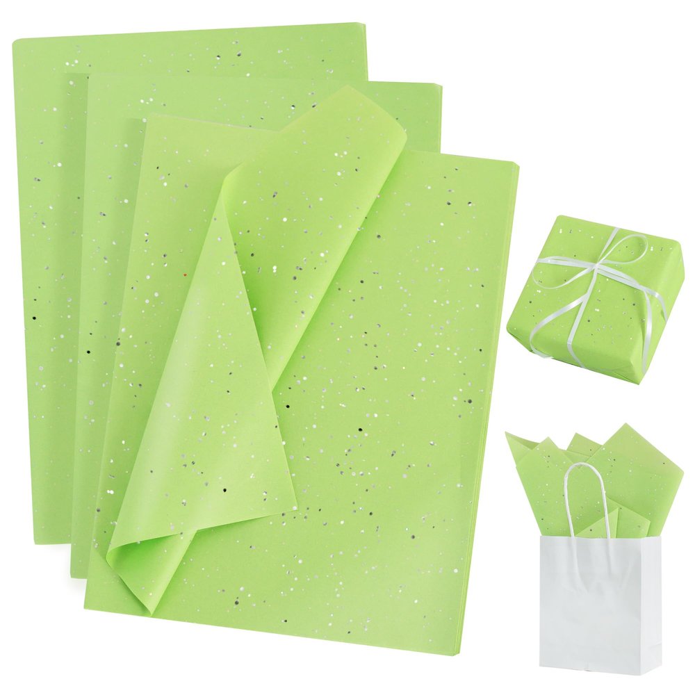 BEISHIDA 50 Sheets Green Glitter Tissue Paper Bulk, Glitter Tissue Wrapping Paper for Gift Bags, 14 x 20 Inch Gift Wrap for Birthday Wedding Graduation DIY Crafts Holiday Flowers