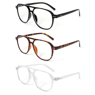 MMOWW 3 Pack Oversized Aviator Reading Glasses for Women Men Stylish Double Bridge Pilot Style Blue Light Blocking Readers, Black/Tortoise/Transparent +1.5
