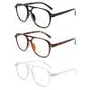 MMOWW 3 Pack Oversized Aviator Reading Glasses for Women Men Stylish Double Bridge Pilot Style Blue Light Blocking Readers, Black/Tortoise/Transparent +1.5 view 1